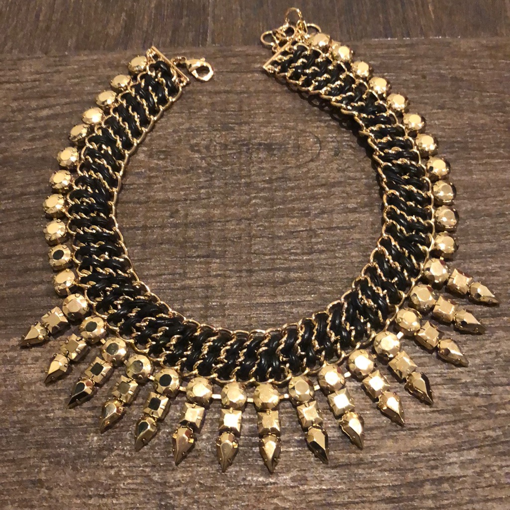 Bcbg Gold And Black Leather Collar Necklace 80$